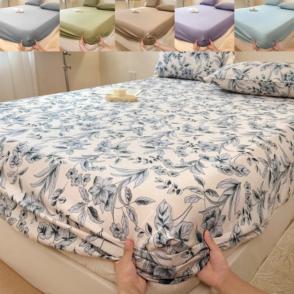 

Simple Modern Flower Printed Matte Fitted Sheet Single Double King Queen Size Bedding (No Pillowcases) Blommigt Överkast 꽃무늬 침대보