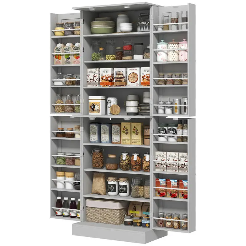 

65" Kitchen Cabinet, Kitchen Pantry Cabinet with 4 Doors and 16 Door Shelves for Dining Room, Gray