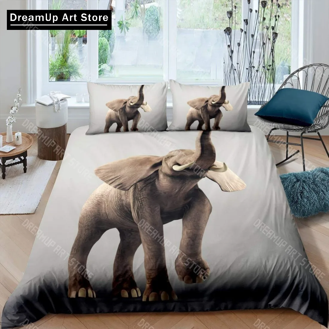 

3D Elephant Duvet Cover Set Queen Size African Safari Animal Comforter Set Wildlife Bedding Set
