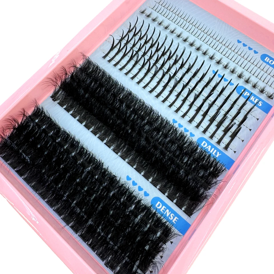15 Filas Rizos de Pestañas Espigados Extensión de Pestañas Espigadas Gruesas Individuales con Espigas y Pestañas Inferiores 5