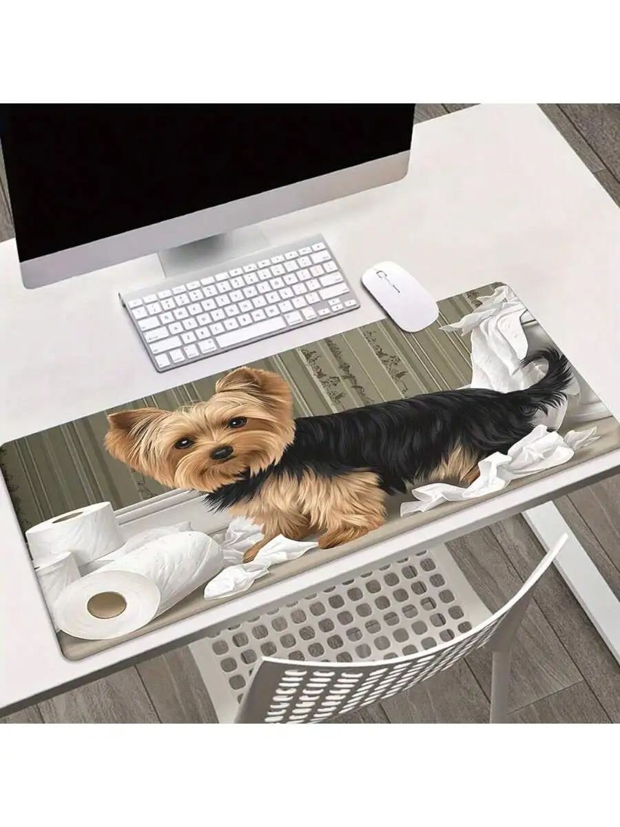 

Yorkshire Terrier With Toilet Paper Pattern HD Printed XXL Mousepad Desk Mat For Computer Gamer