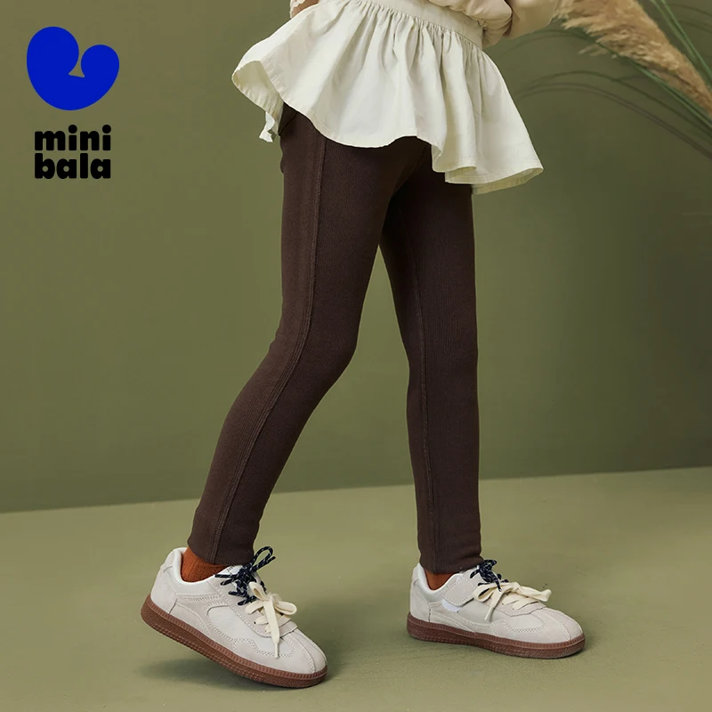 

Mini Bala Girls Pants 2025 Winter New Double Sided Fleece Thermal Leggings Moisture Wicking