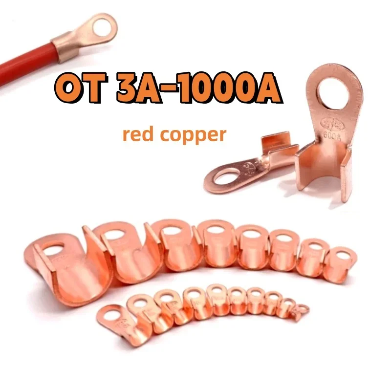 Wire Terminal OT 3A-1000A Wire Connector Red Copper Nose Lugs Crimp Open Mouth Cable Connector Splice for Automotive Supplies