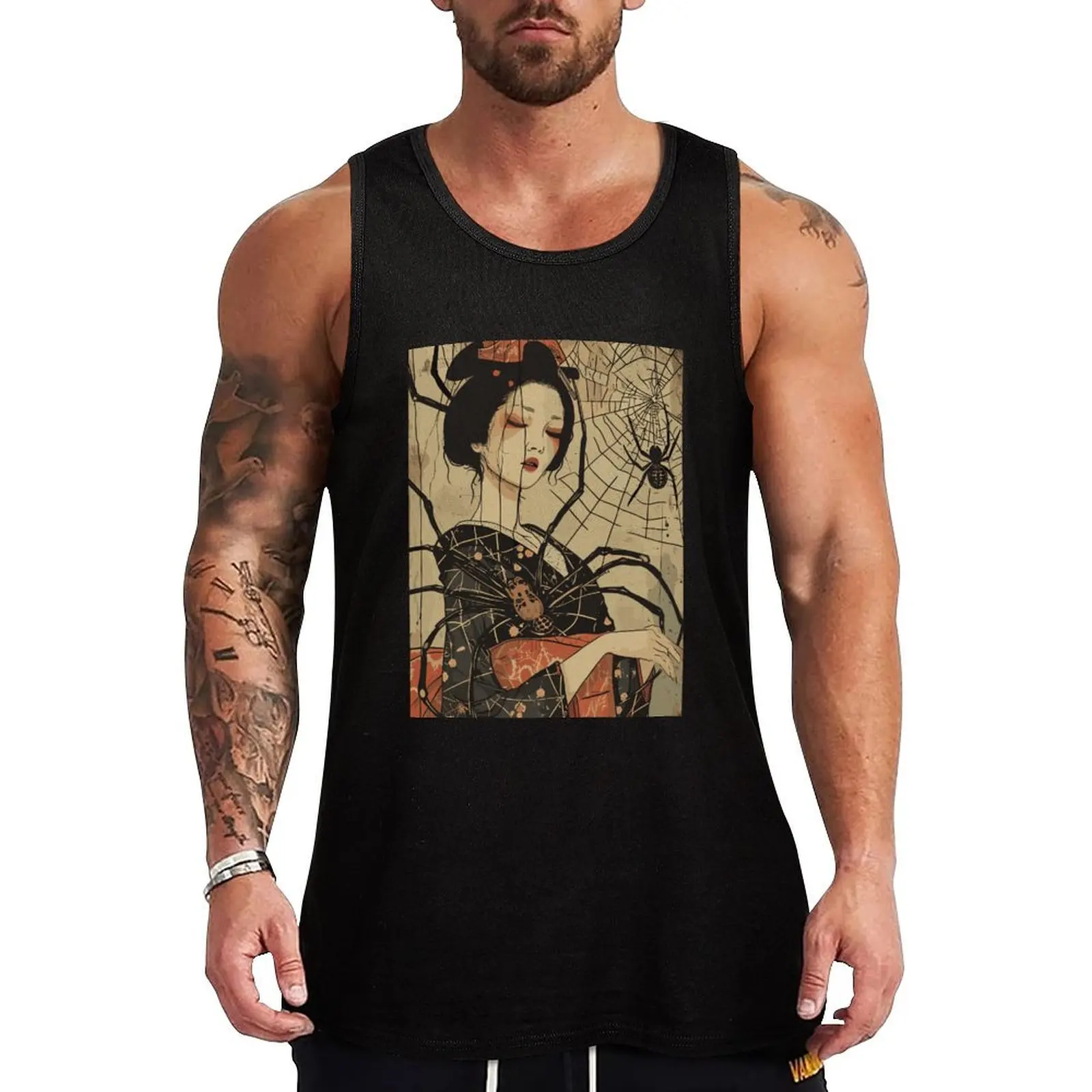 Японская майка Jorogumo Art 02, Спортивная рубашка, мужская мода 2024, Мужская мышечная майка