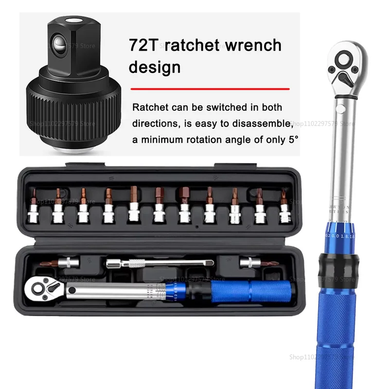 Jeu de clés dynamométriques pour vélo, 15 pièces, 1/4 pouce, réglable 2-24 Nm, clé hexagonale bidirectionnelle, kit d'outils pour l'entretien, la réparation et l'assemblage des vélos