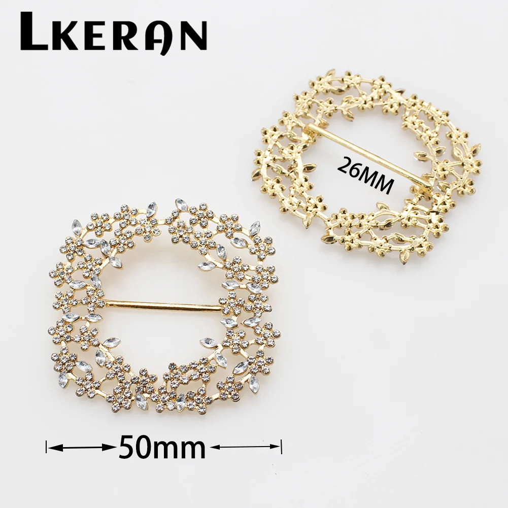 New 2Pcs 50mm Flower Design Rhinestone Belt Decorative Slide Buckle For Hair Diamond DIY Accessories Gift Box Bow Ribbon