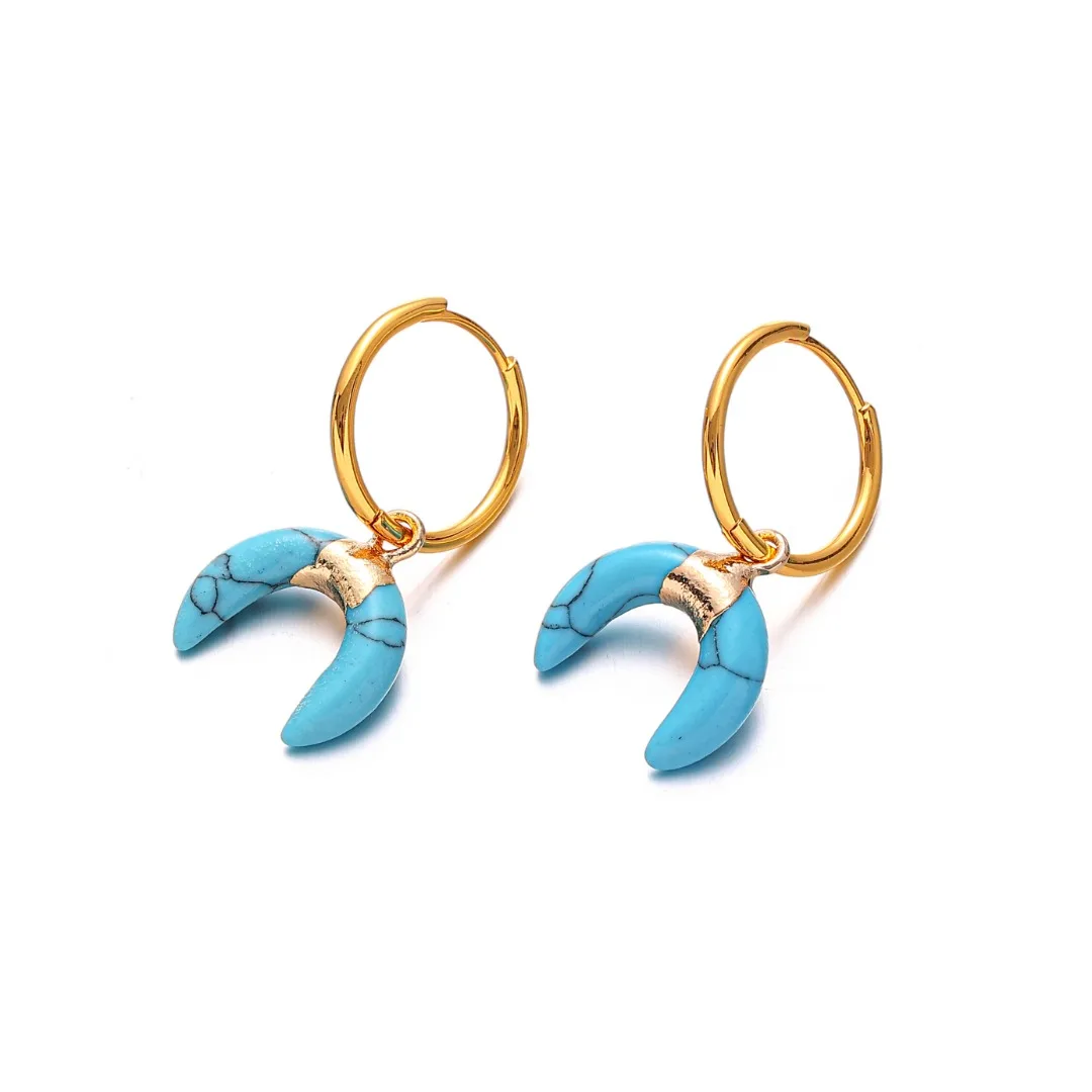 Vintage Bohemian Turquoise Stone Golden Hoop Earrings For Women Girl New Delicate Trend Jewelry Gift