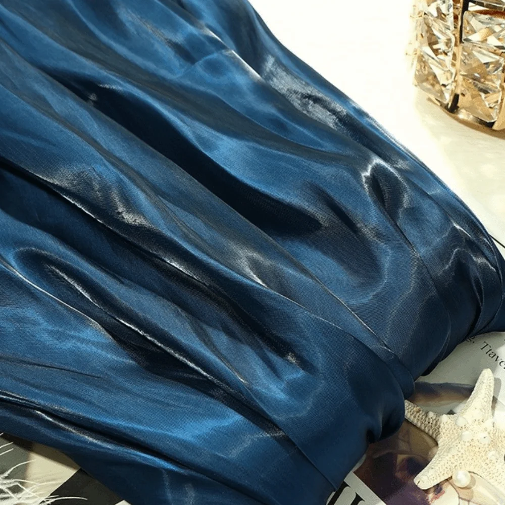 Reflective Surface Liquid Satin Fabric Water Gloss Texture Soft Texture Metallic Satin Fabric Lightweight Material