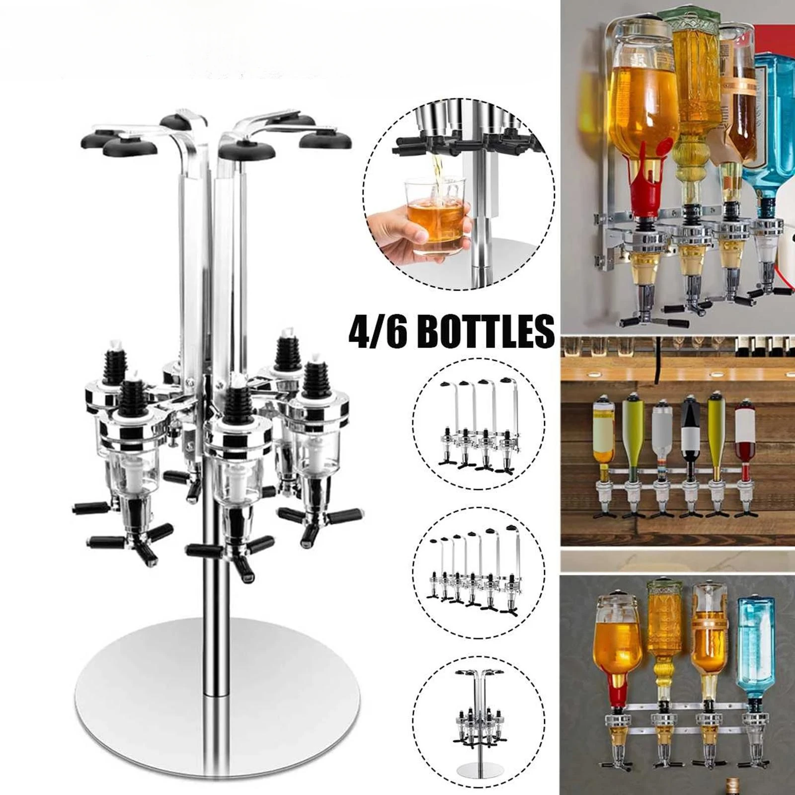 

Rotating 6 Bottle Liquor Dispenser, Wine Rack Jet Bar Set Drinks Dispenser