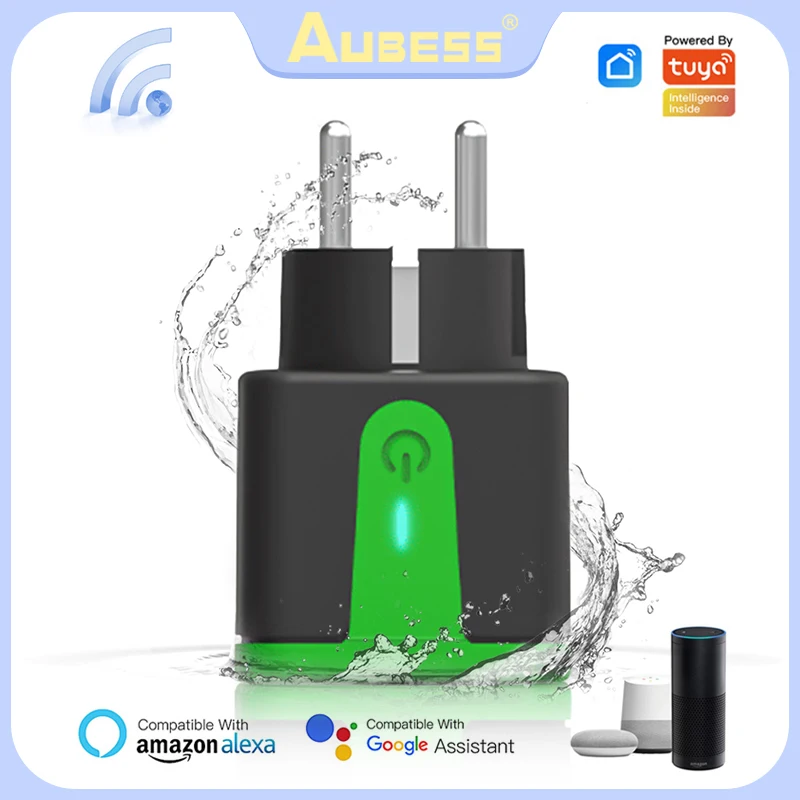 Aubess Outdoor Waterproof Smart Plug, 16A WiFi Remote Control Smart Socket With Power Monitor Function,For Tuya Smart Life Alexa