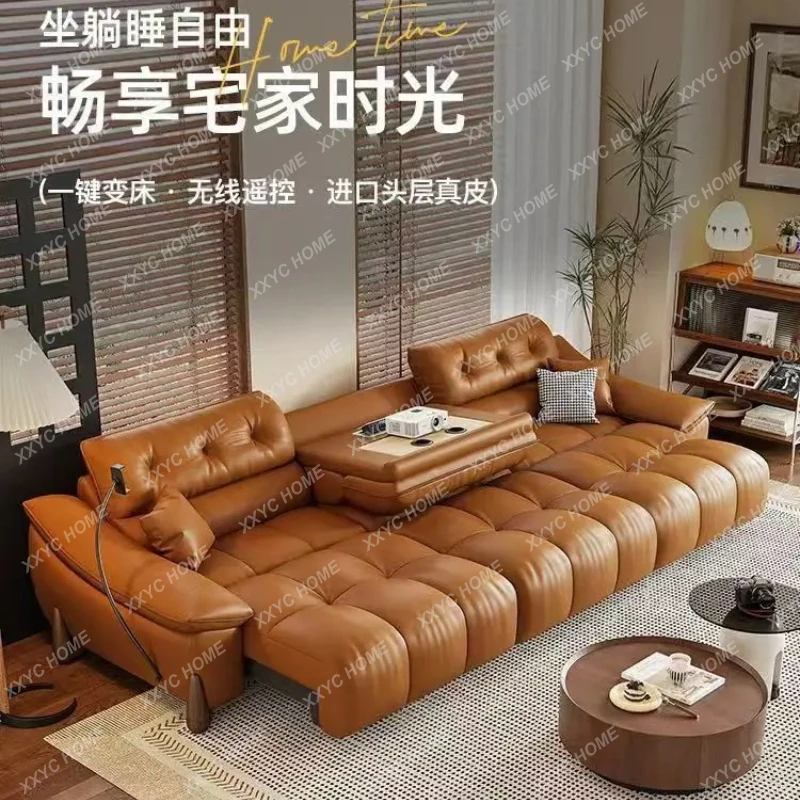 

Leather electric sofa bed zero against the wall living room multi-functional, simple and modern