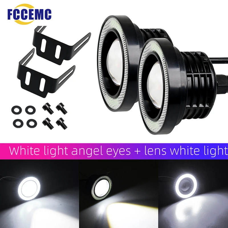 2Pcs COB LED Headlight Angel Eyes Bulb Waterproof Car Daytime Running Driving Lights Auto Fog Lamp 64mm 76mm 89mm Universal 12V