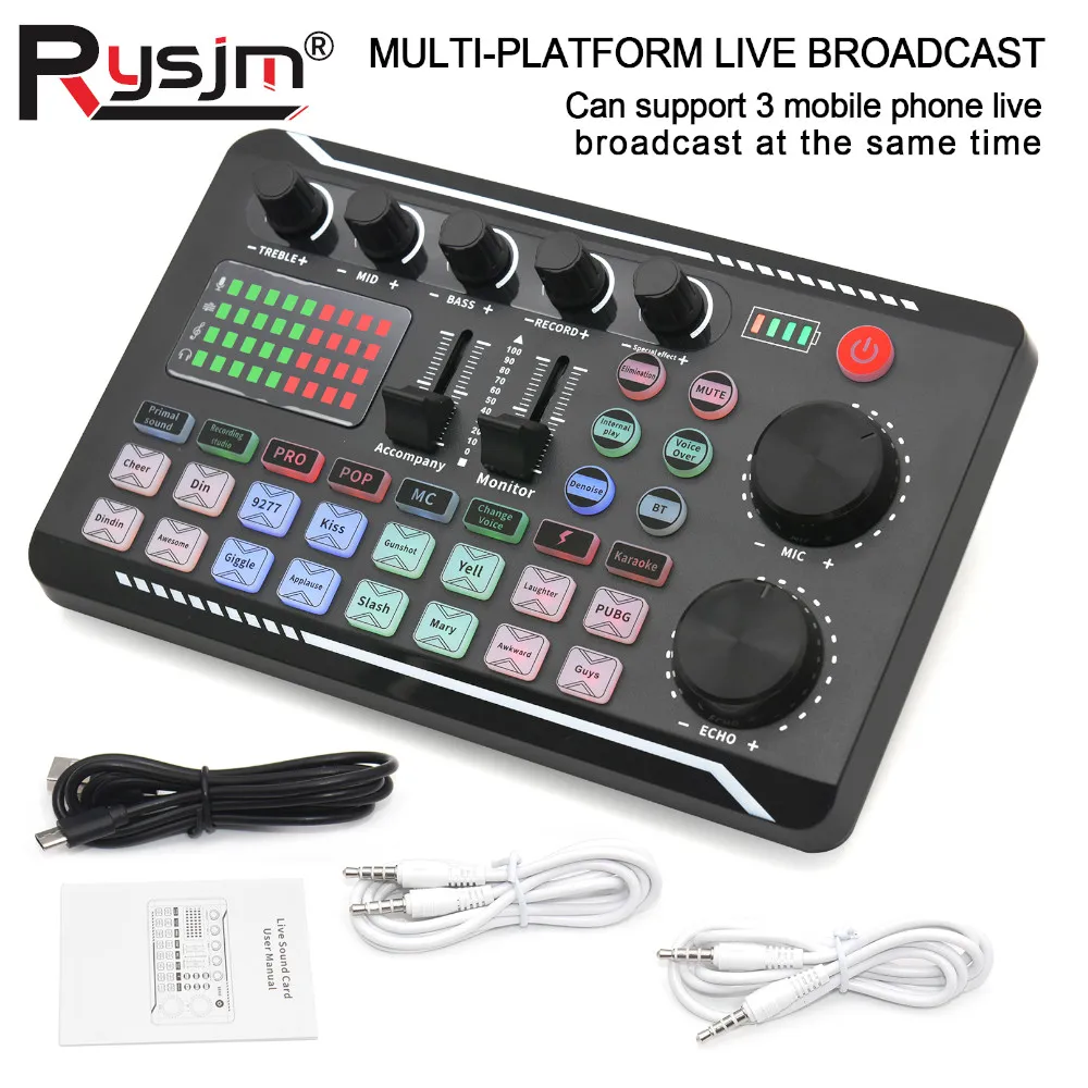 

Live Podcast DJ Equipment F998 Sound Card Console Studio Soundcard Professional Sound Mixer For PC Condenser USB Wired