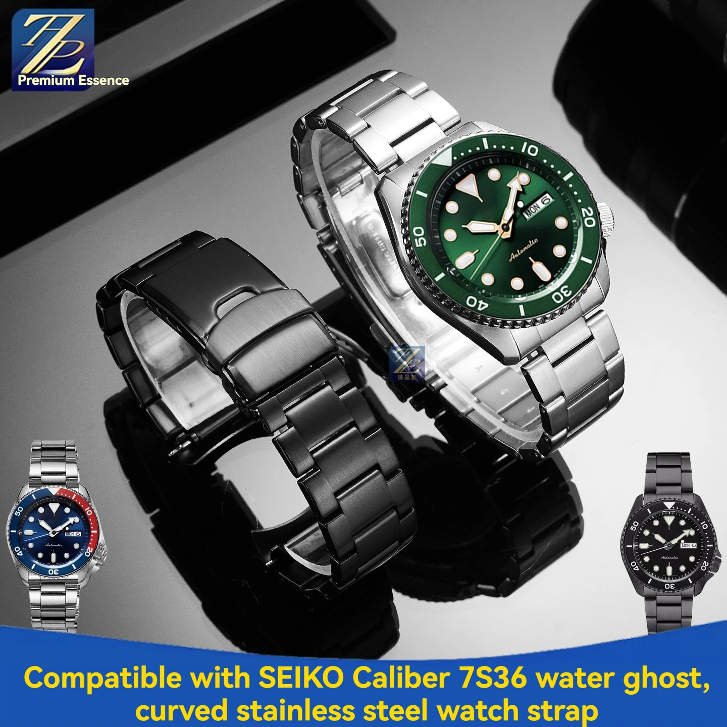 For Seiko No. 5 Water Ghost Watch SRPD63K1/SRPD53K1/SRPD55K1/SRPD51K1 Replacement Metal Chain Arc Stainless Steel Strap 22mm