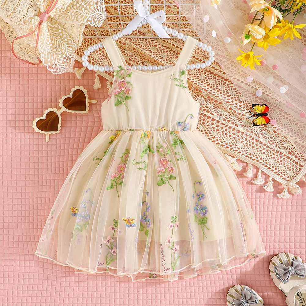 LAPA 9M-4Y 1pcs Summer Sweet Suspender Dress Baby Girls Tulle Sleeveless Bow Flower Dress Kids Girls Cute Casual Princess Dress