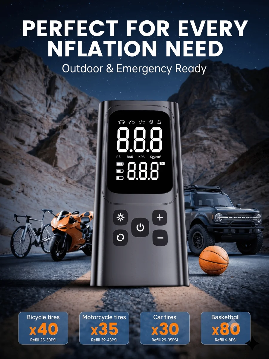 AliExpress STSCELZ 3X Faster Cordless Tire Inflator, 150PSI Portable Car Air Compressor Pump with Digital Gauge for Motorcycle, Bike, and Car Tires