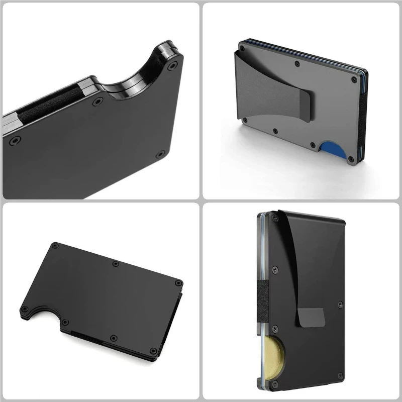 Minimalistische, schlanke RFID-blockierende Geldbörse für Herren – leicht, langlebig und kompakt – Aluminium-Geldbörse mit Geldklammer (schwarz) – Detail 10