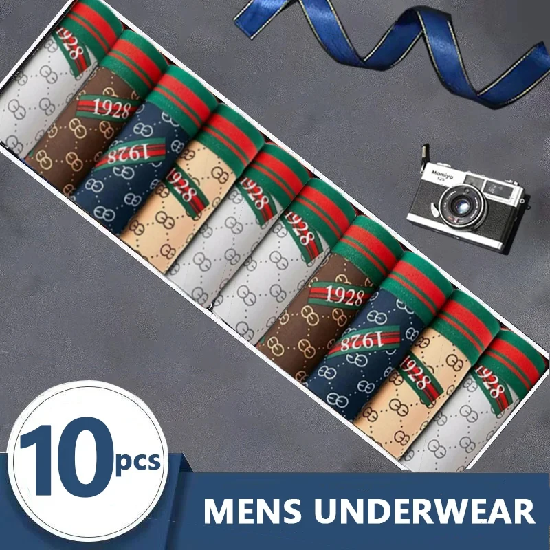 

10Pcs Men'S Boxers Breathable Male Underwear Shorts Comfortable Underpants Print Sexy Boxershorts Plus Size Man Panties