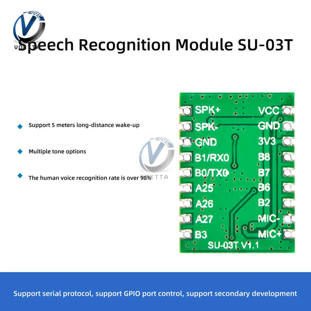 SU-03T AI Intelligent Voice Recognition Module Offline Voice Control Module Voice Recognition Chip Control Module for Smart Home