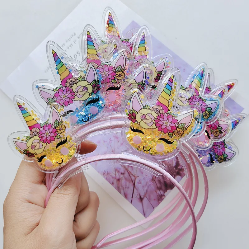 Diadema de unicornio de arena movediza para niña, lazos para el cabello para bebé, accesorios para el cabello para fiesta de vacaciones, Tiara para