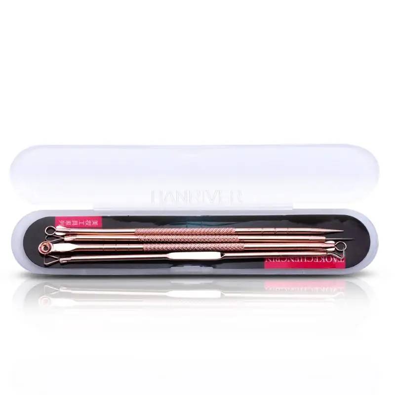 Carbon steel rose gold acne needle four-piece acne needle squeeze blackhead needle tool acne needle set squeezing acne tool