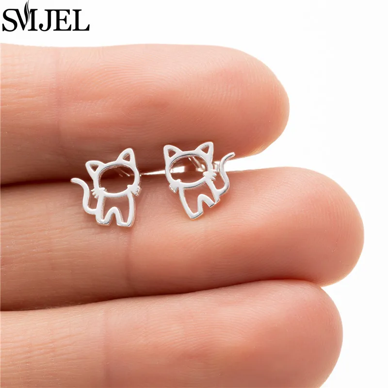 Real 925 Sterling Silver Dog Paw Earrings for Women Lovely Cat on Moon Earring Fashion Kitten Piercing Jewelry Animal Studs Gift