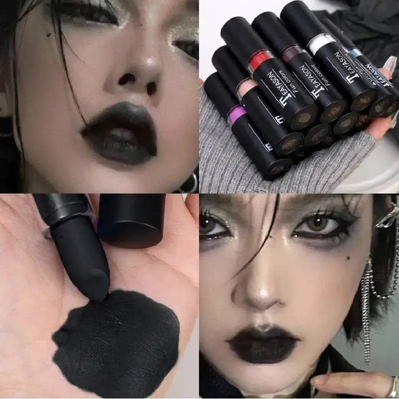 Waterproof Lipstick Dark Style Gothic Matte Lipstick Lasting Black Green Lipstick Holiday Makeup Lipstick