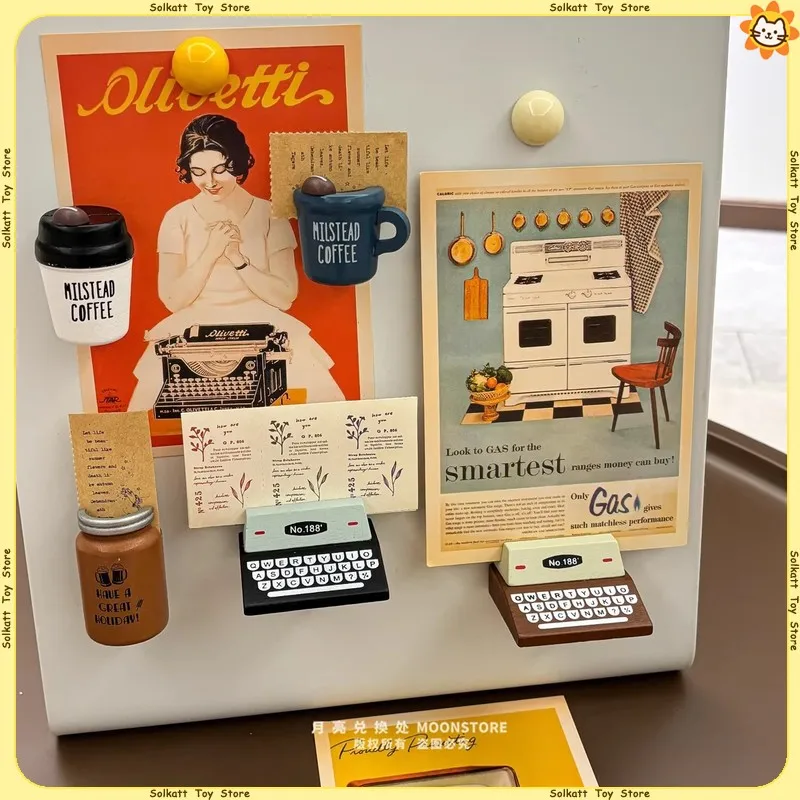 Vintage Holz Kühlschrank Magnete Miniatur Kaffeetasse Foto Wand Schreibmaschine Kartenhalter Simulation Eingangstür Home Decor Spielzeug