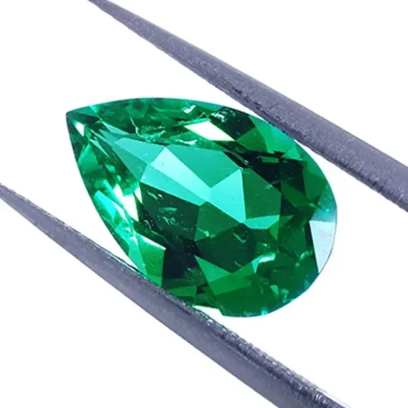 Lab Grown Colombia Emerald Pear Shape Hand-cut Hydrothermal Gemstone Beads for Jewelry Making Pendant Selectable AGL Certificate 4