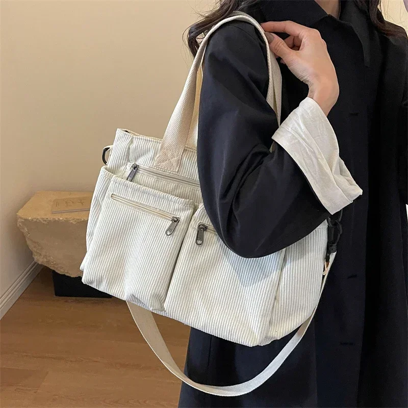 Sztruksowe torby na ramię o dużej pojemności Zipper Ladies Fashion Tote Bags 2024 Wysokiej jakości klasyczne torby na ramię na wyprzedaży Bolso Mujer