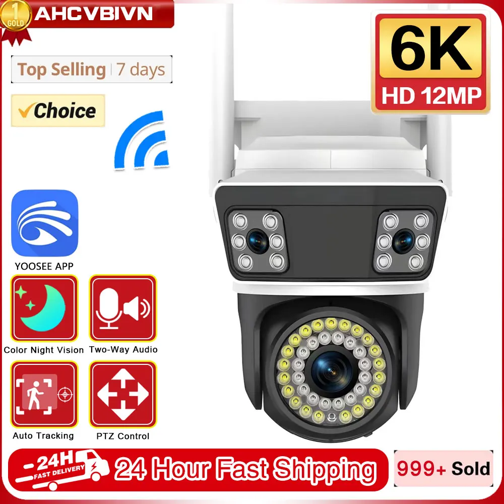 camera de seguranca exterior triple screen 6k 12mp wifi lente tripla deteccao de corpo movel ip cctv sobrevalencia aplicativo yoosee 01