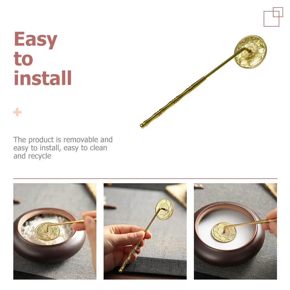 Incense Ash Presser Copper Material Long Handle Flat Bottom Aromatherapy Tool Incense Burner Accessory Ash Sealing Stick Shovel