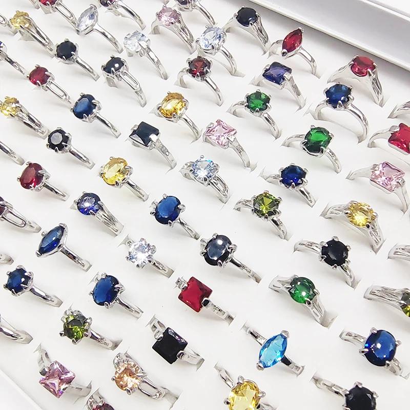 20/50pcs/Lot Wholesale Fashion Mix Style Colorful Finger Ring for Women Luxury Big Zircon Jewelry Wedding Ring Crystal Lady Girl