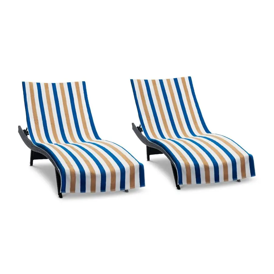 

Cabo Chaise Lounge Cover Pack of 2 Striped Soft Cotton Cabana Towel with Pocket Holder for Beach Pool Outdoor Chair, 30 x 85 in.