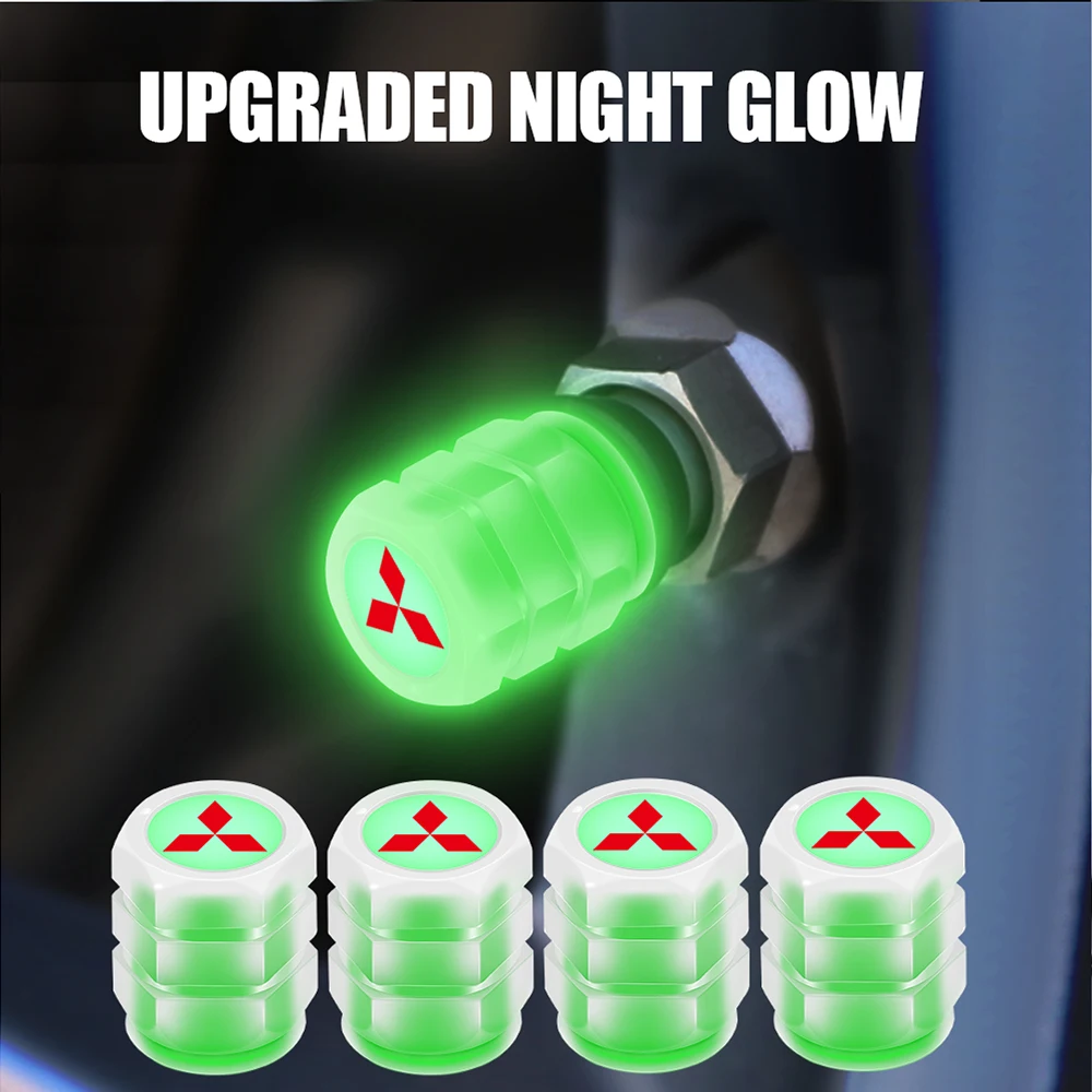 4pcs Car Badge Wheel Tire Air Valve Caps Stem Cover Fluorescent green Car Accessories For Mitsubishi Lancer ASX Outlander l200