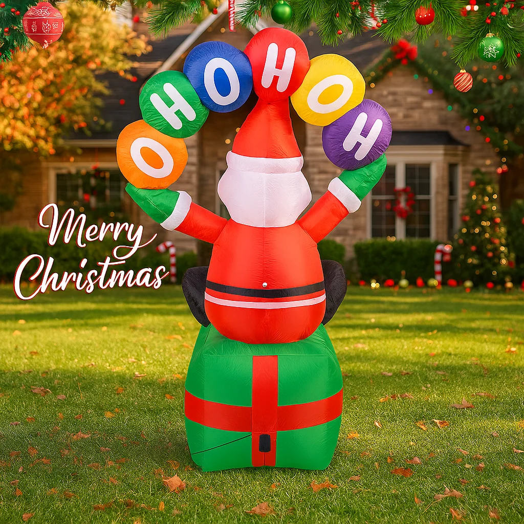 5.91FT Inflatable Toy Santa Claus Gift Box Xmas Yard Lawn Party Decoration with LED Light Christmas Home Supplies Ornaments Gift