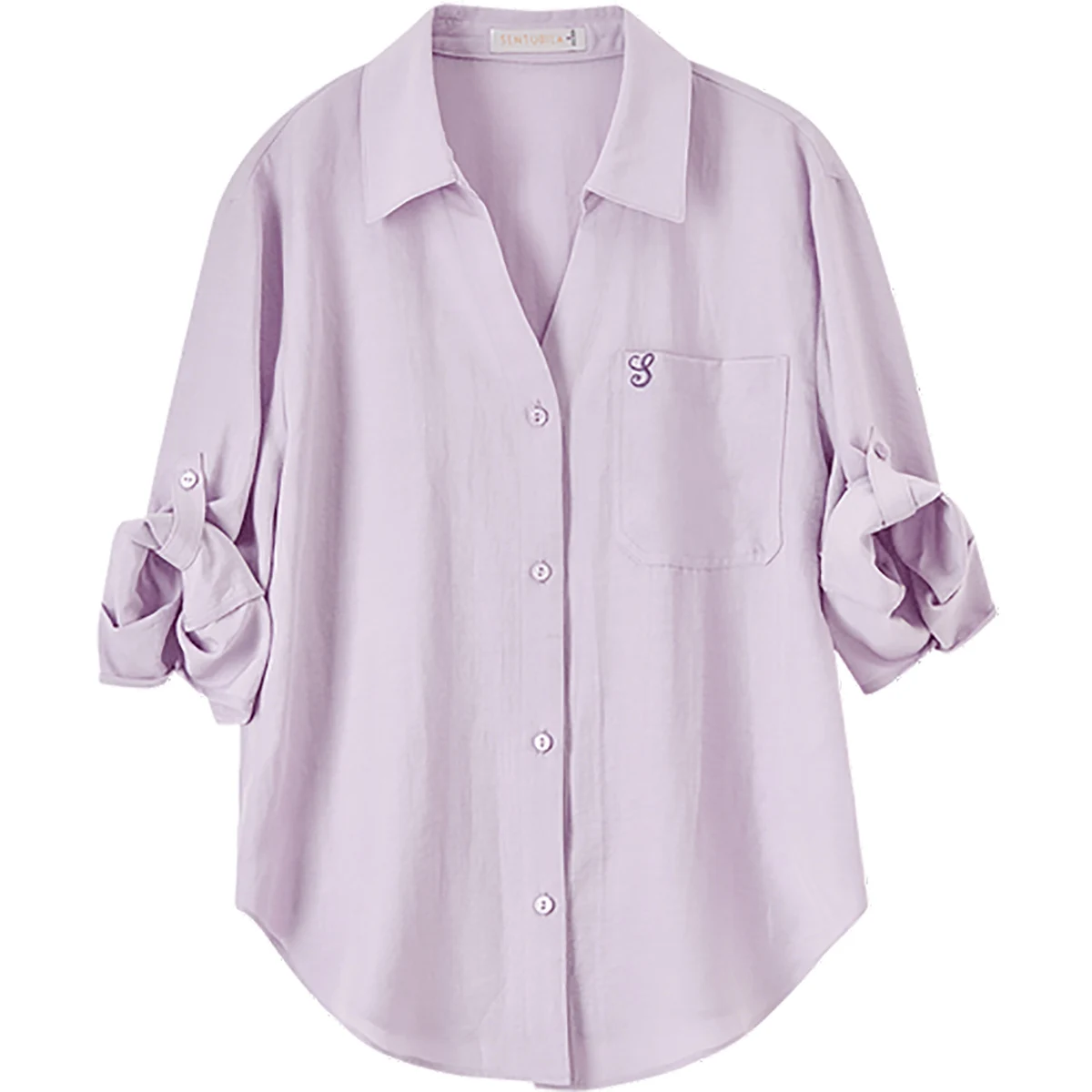 SENTUBILA Lyocell Camicie da donna 2025 Pendolarismo estivo Colletto rovesciato Impiombato Ricamo Manica a tre quarti Camicette152C59034