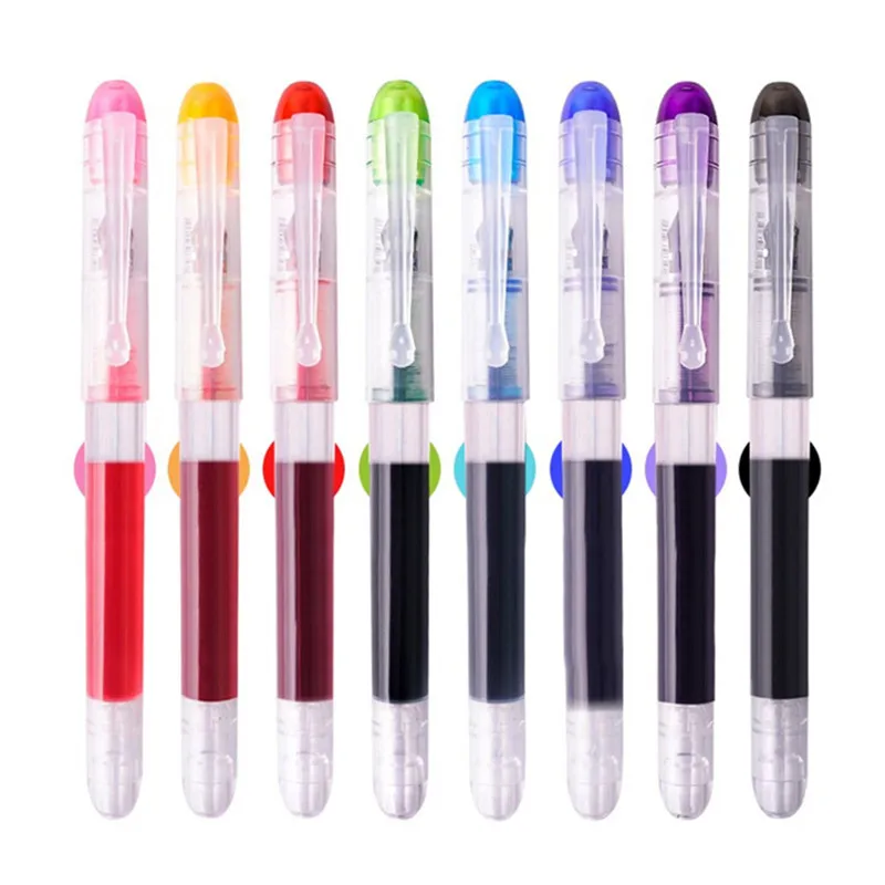 Luxury  Quality Transparent 8 Colour Ink Business Office Student School Supplies Fine Nib Fountain Pen