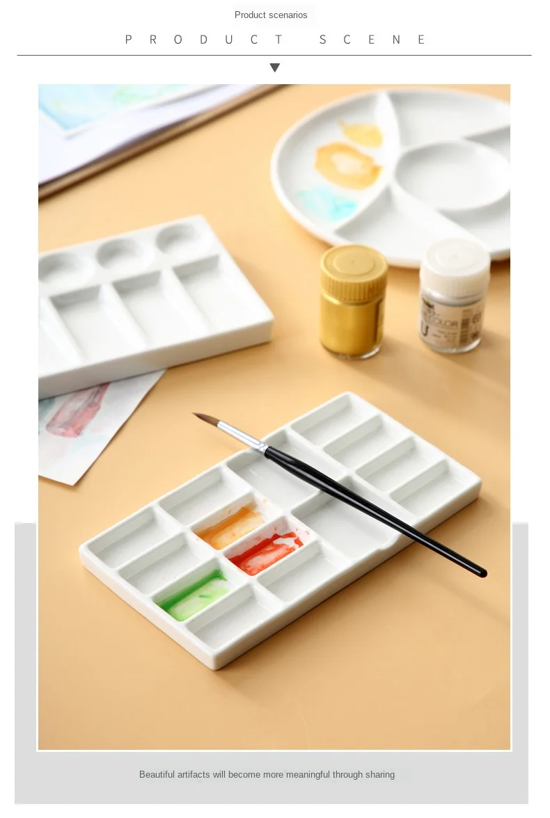Tavolozza Colori In Plastica PP, 10 Pozzi (6 Rotondi Profondi + 4 Larghi), 22,5x17 Cm, Per Acrilico E Acquerello - 3