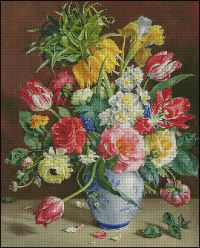 [ZZ1558-Oil Painting Still Life Flower Yi] Stamped Cross Stitch Kit 14CT 16CT Printed Canvas Cotton Thread Embroidery Wall Decor