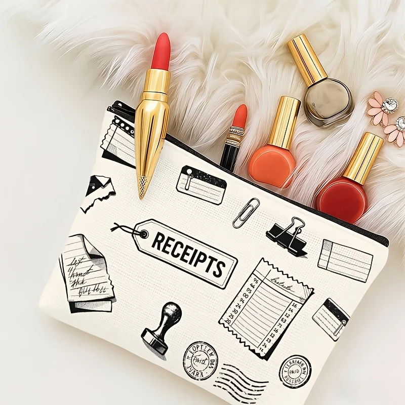 1 Bolsa de Cosméticos Negra y Blanca con Compartimento para Facturas - Bolsa Multifuncional con Cierre para Mujer, Bolsa de Almacenamiento con Cierre Perfecta para Viajes, Divertido Regalo de Cumpleaños