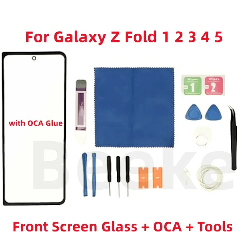 Front Glass Touch Screen + OCA For Samsung Galaxy Z Fold 2 3 4 5 6 F926 F936 5G Outer LCD Display Panel Lens + Repair Tools Kit