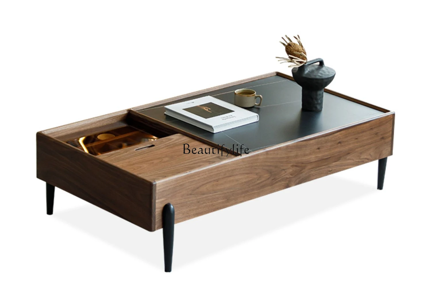 

North American black walnut coffee table modern simple living room log slate small square table