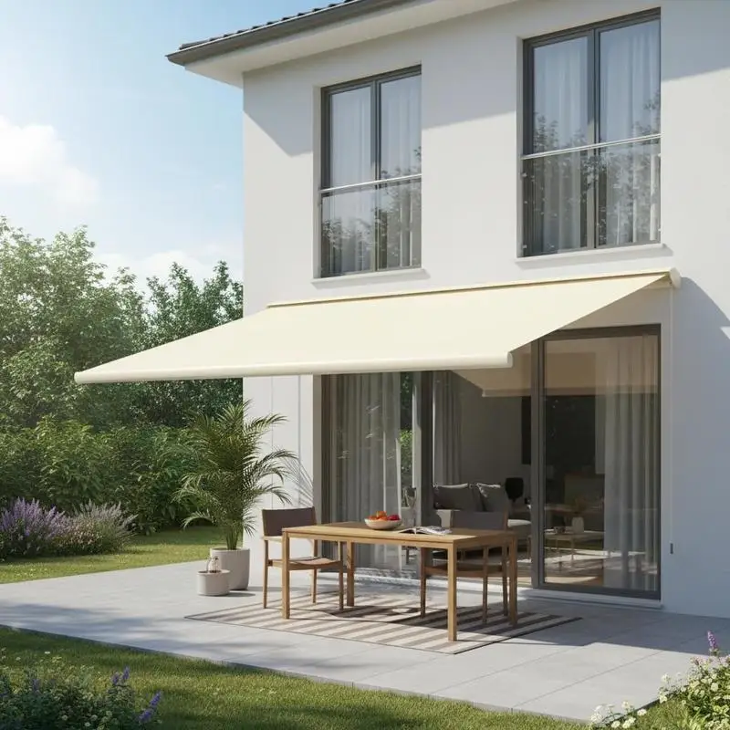 Einziehbare Markise für Terrasse, Balkon und Fenster – UV-beständig, wetterfest mit verstellbarem Neigungswinkel und Stahlrahmen