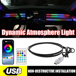 Carro USB LED Luz Ambiente, Tiras de Acrílico, Cores Completas, RGB, Interior, App Oculto, Controle Remoto, Lâmpada Atmosfera