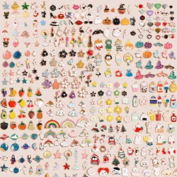 Random Mixed 10-50pcs Kawaii Enamel Charms Cute Hearts Animals Flowers Fruits Star Rainbow Charms for DIY Jewelry Making Pendant