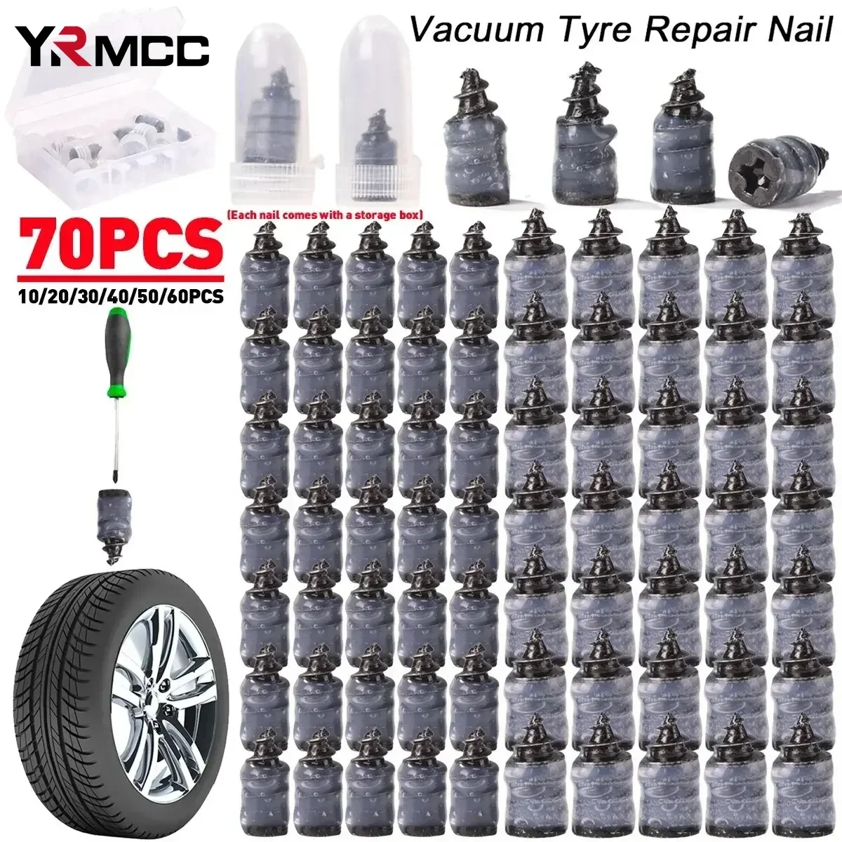 Tyre Puncture Repair Tools 70-10PCS Tire Repair Nails Motorcycle Tubeless Tire Repair Kit Glue Free Repair for Car Accessories