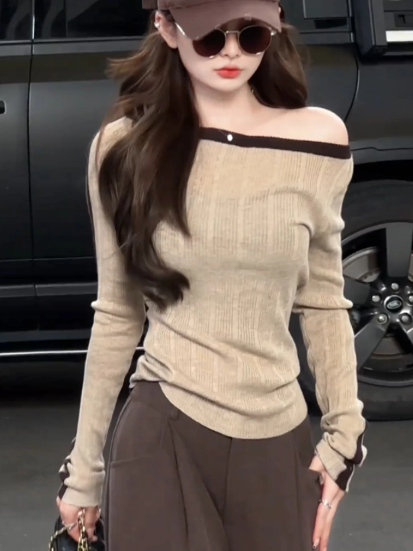 快適なニットのロング丈セーター、トレンディなヴィンテージ風、ファッショナブルな秋のトップス、スリムなベースレイヤー、通勤に最適...