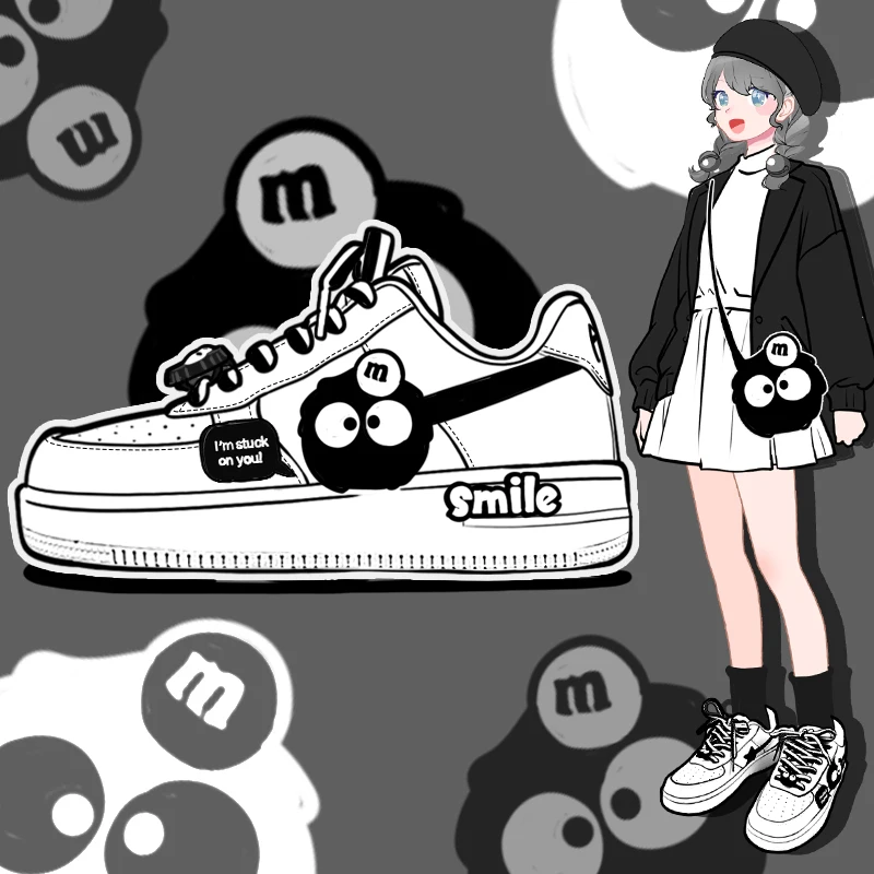 Amy and Michael Cute Cartoon Shoes 2024 Autumn New Women White Flat Casual Sneakers Teenagers Students Low Top Sports Trainers