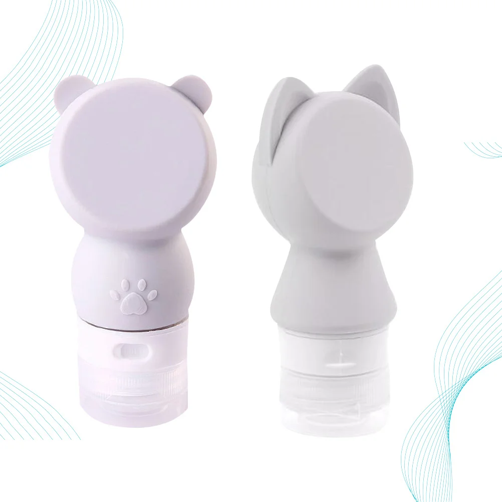 2 قطعة سيليكون الكرتون زجاجات فارغة المحمولة غسول موزع السفر زجاجات التخزين رمادي القط الدب نمط قابلة لإعادة الاستخدام التعبئة والتغليف الفرعية #5